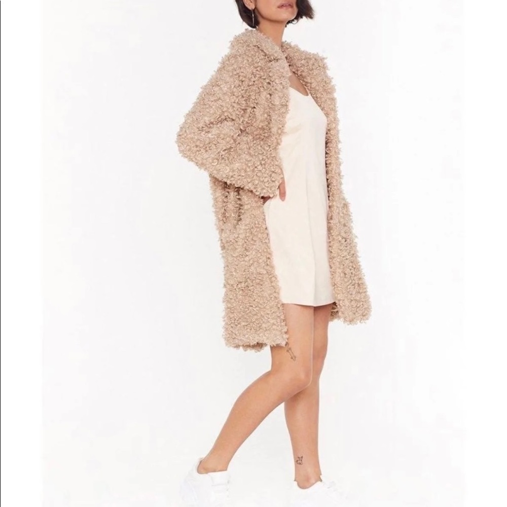 Nasty Gal Faux Fur Longline Coat Size 10 - Picture 3 of 8
